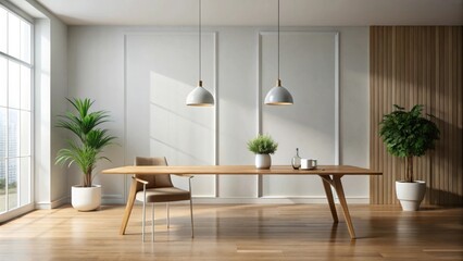 Minimalistic modern interior with a beautiful empty table for elegant home decor