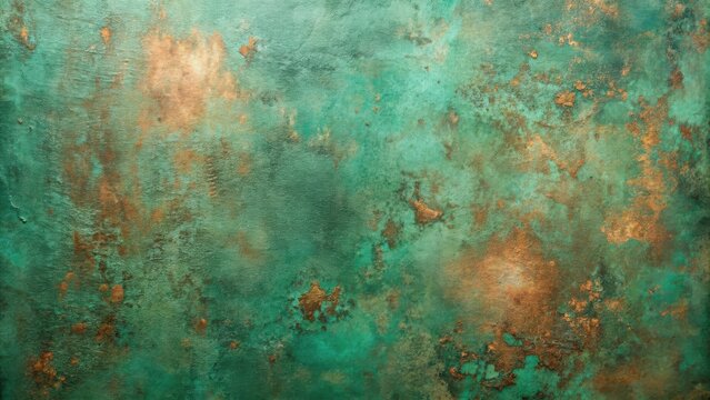 Green copper patina background with weathered metallic texture top view for design projects - Powered by Adobe