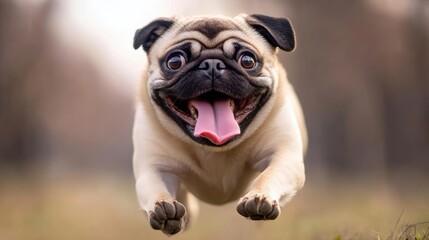 Obraz premium Adorable Pug Dog with Joyful Tongue Out Expression