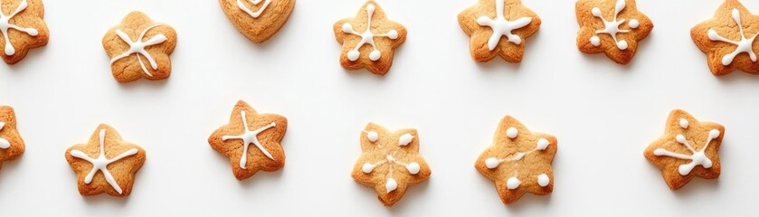 Festive gingerbread cookies in star shapes, beautifully decorated with icing, perfect for holiday celebrations and sweet treats.