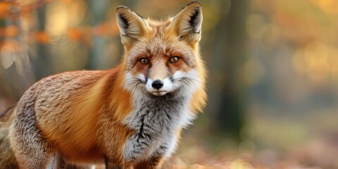 Fototapeta premium In-depth examination of a red fox in its native forest environment.