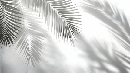 Palm Leaves Casting Shadows on a White Wall, Creating a Minimalist and Textured Abstract Background