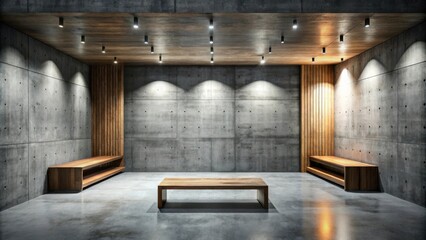Abstract dark interior architectural background with concrete and wood elements for design projects