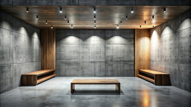 Abstract dark interior architectural background with concrete and wood elements for design projects