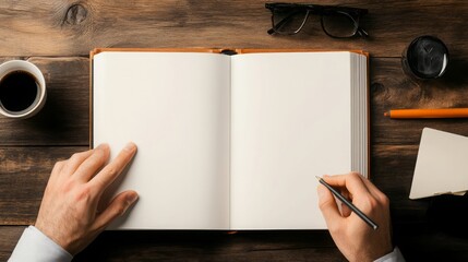 Blank Notebook Mockup Hand Writing Top View