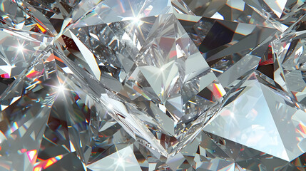 Close-up Macro Photography of a Shiny Diamond with a Gleaming Facets Reflecting Light and Creating a Multifaceted, Iridescent Sparkle