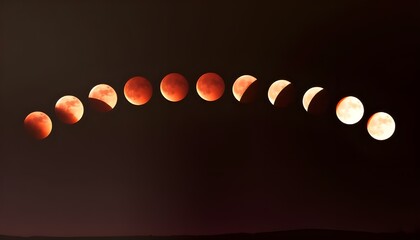 Composite image showcasing the various phases of a lunar eclipse.