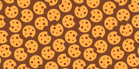 Cute cookie seamless pattern background. biscuits pattern background. chocolate chips pattern background. Cartoon illustration of Cookies. biscuits illustration.