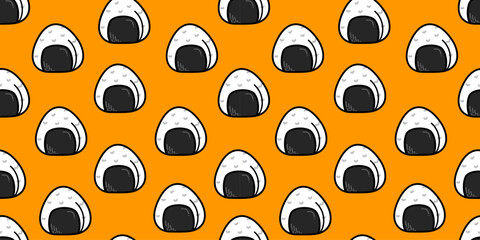 onigiri pattern background. Japanese food seamless pattern. onigiri rice balls illustration. Onigiri Japanese Food Pattern background. Japanese rice balls seamless pattern background.