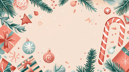 Festive Holiday Border with Candy Canes and Gifts