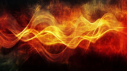 Fototapeta premium This image features vibrant abstract light waves rendered in fiery red and yellow tones, evoking a sense of intense energy and dynamic flow in an ethereal composition.