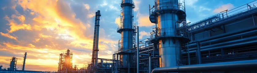 Industrial Refinery Silhouette at Sunset with Colorful Sky