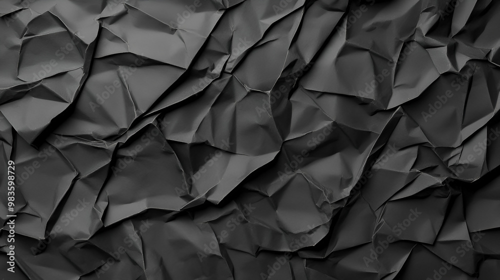 Wall mural texture of dark black crumpled wrinkle chaotic paper. old crumple black paper sheet abstract shape b