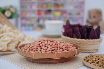 Peanut and bean on the table in the kitchen, stock photo