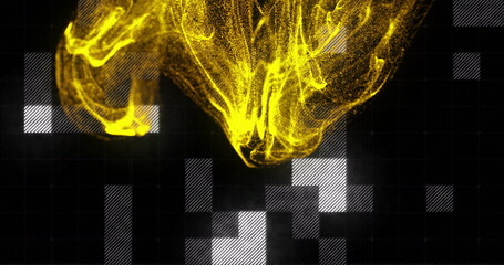 Image of yellow spots over data processing on black background