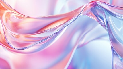 Naklejka premium Fluid glass textures with pink, purple, and blue hues on a soft, blurred background. The concept of futuristic skincare and beauty innovation. AI.