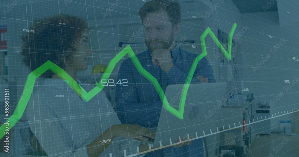 Canvas Prints Financial data graph image over business people discussing in office