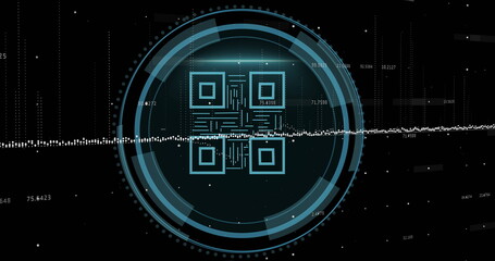 Image of qr code and scope scanning over data processing