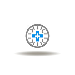 Obraz premium Vector illustration of earth globe with medical cross. Icon of online pharmacy. Symbol of global healthcare.