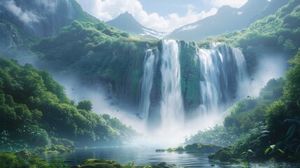 Fototapeta premium 滝のある風景,Generative AI AI画像