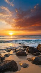 Obraz premium 夕焼けと海岸,Generative AI AI画像