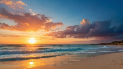 Obraz premium 夕焼けと海岸,Generative AI AI画像