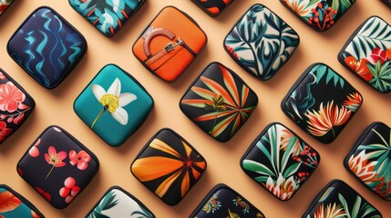 Fototapeta premium Colorful Square Cases with Tropical Prints