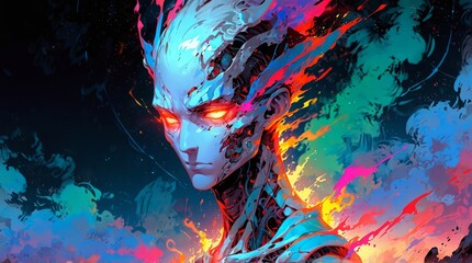 サイボーグの男性イラスト,Generative AI AI画像