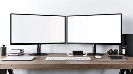 Modern Office Desk Setup with Dual Monitors