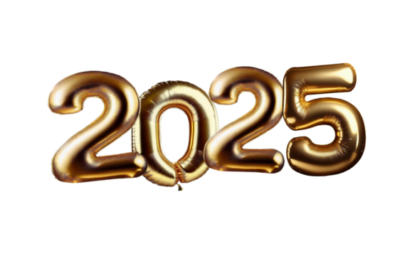 Golden party balls 2025 new year theme of parties and celebration no background .png