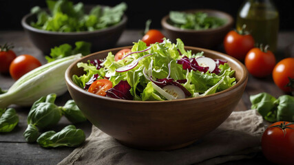 Bowl of fresh green salad background