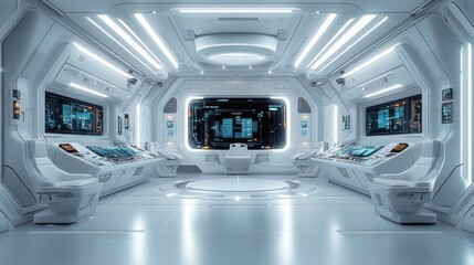 Futuristic control room with advanced technology and sleek design.