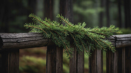 Cedar branches draped over fence background
