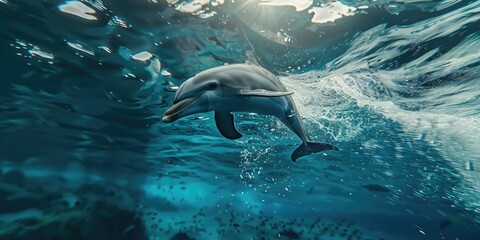 Naklejka premium Leaping Dolphin in Pristine Waters