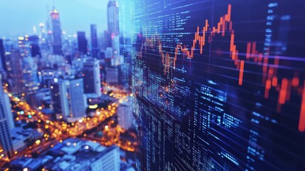 Stock Market Data Display with City Lights in Background