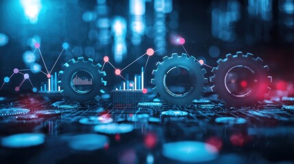 Futuristic Digital Technology Backdrop with Circuit Boards and Data Analytics Visualizations