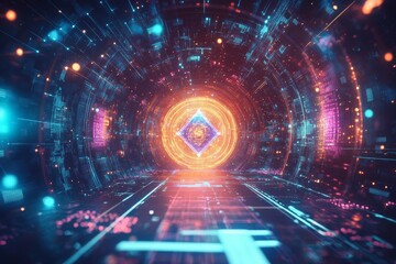Obraz premium Futuristic Digital Tunnel with Glowing Patterns