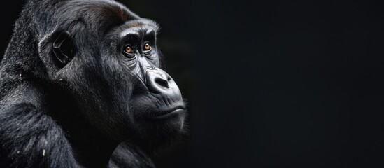 Obraz premium Close up view of mountain gorilla on black background