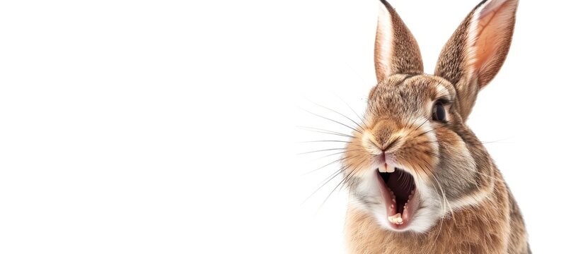 Close-up of rabbit teeth on white background
