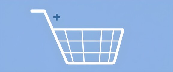 A shopping cart outline with a small plus sign in the upper corner, representing adding items to a cart.