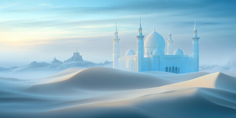 Obraz premium White Mosque in Desert Landscape with Blue Sky