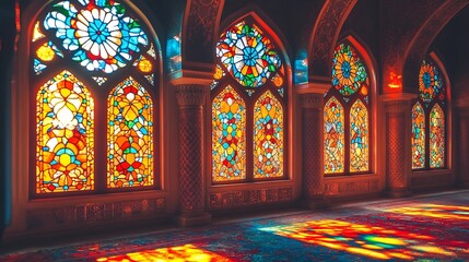 Stained Glass Windows in a Grand Hall