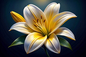 Obraz premium Elegant White Lily and Vanilla Pods Illustration Realistic Botanical Art on Black Background