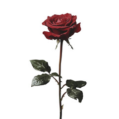 Obraz premium Single red rose with a tall stem, isolated on a transparent background