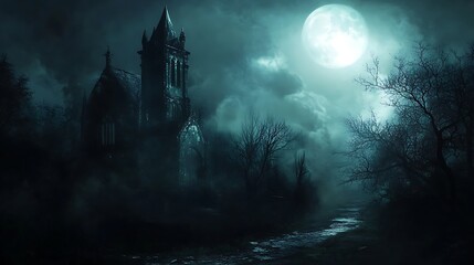 Eerie Church Under Moonlight