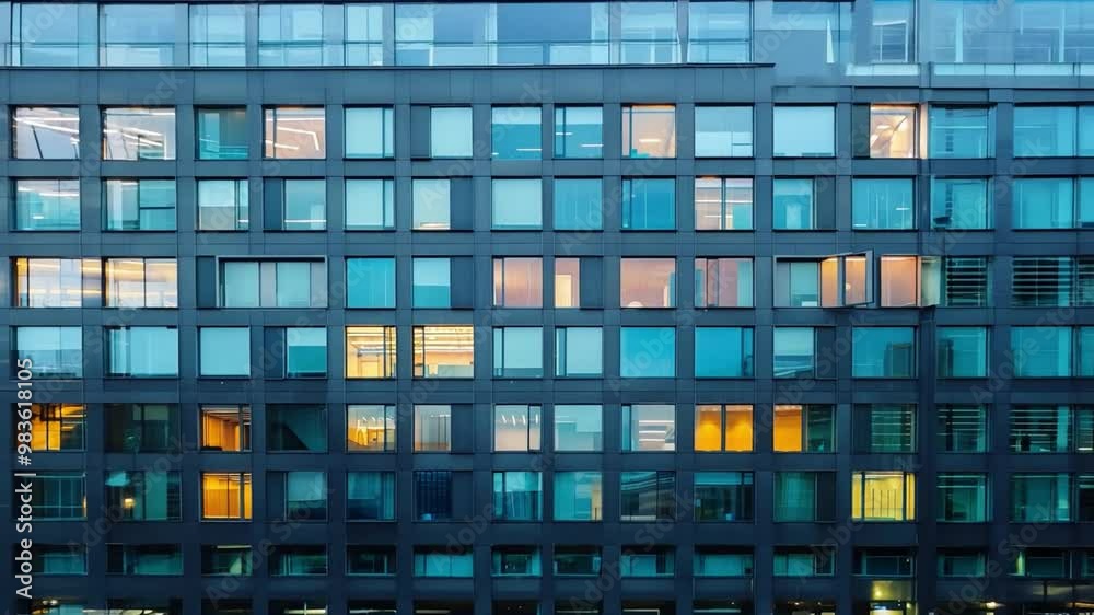 Aufkleber the building showcases a sleek design, with vibrant reflections in its windows as twilight casts a w