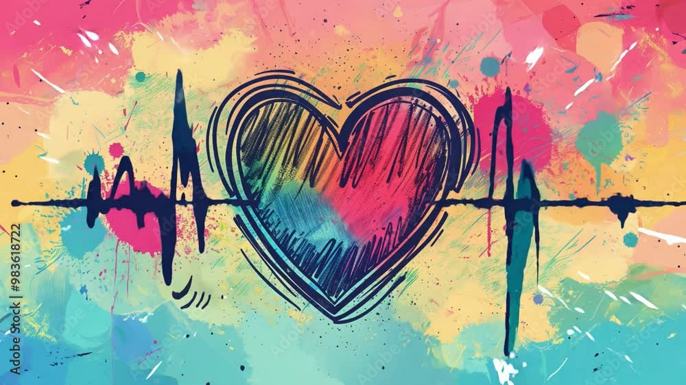 Poster a colorful heart surrounded by vivid splashes of paint on a soft pastel background captures the esse