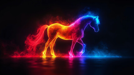 horse in spectrum of rainbow fire