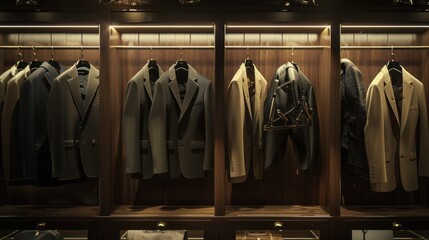 Naklejka premium Tailored Suits Hanging in a Luxurious Closet
