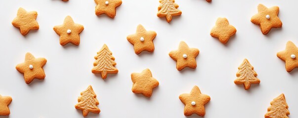 Delightful gingerbread cookies shaped like stars and Christmas trees, perfect for festive celebrations and holiday gatherings.